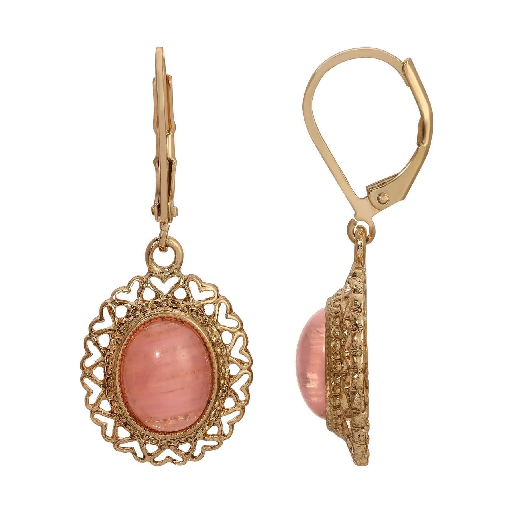 1928 Jewelry Oval Gemstone Heart Drop Earrings 1928 Jewelry