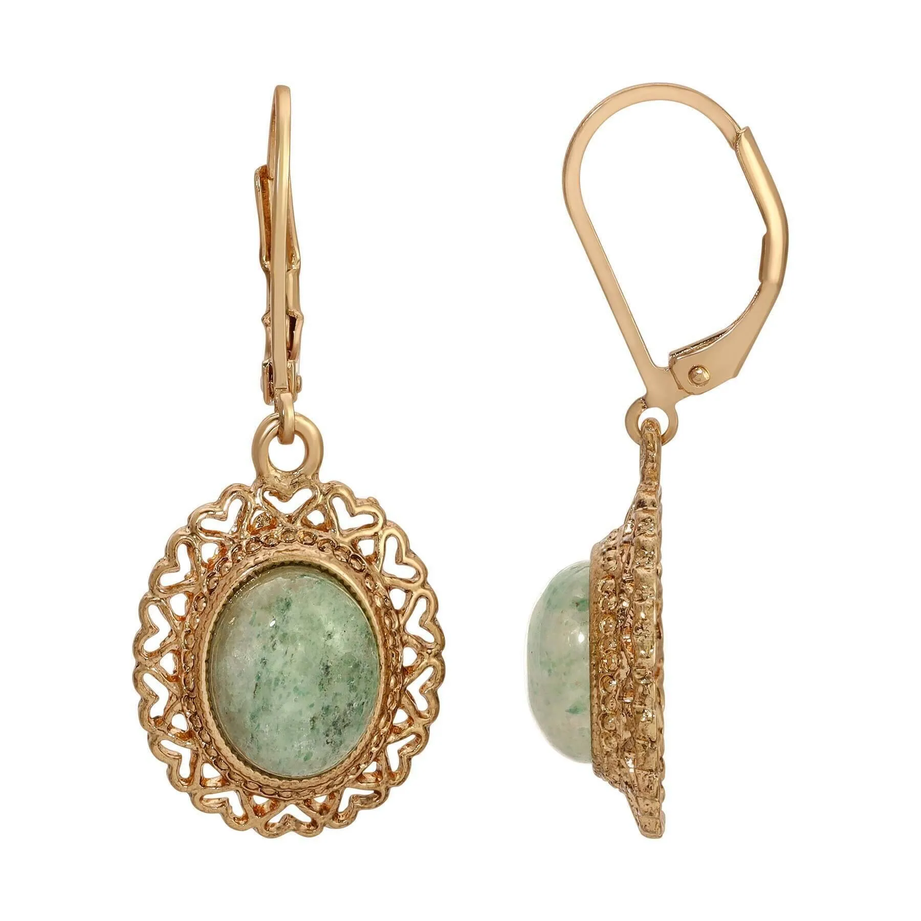 1928 Jewelry Oval Gemstone Heart Drop Earrings 1928 Jewelry