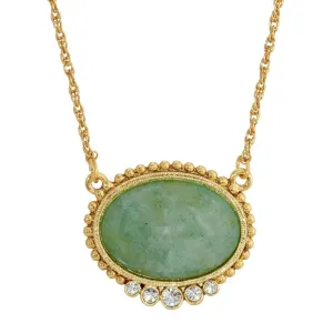 1928 Jewelry Oval Gemstone With Crystals Pendant Necklace 16" 1928 Jewelry