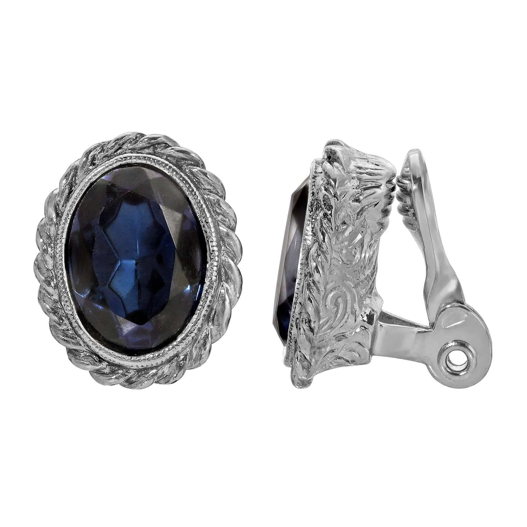 1928 Jewelry Oval Glass Crystal Rope Frame Clip Earrings 1928 Jewelry
