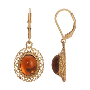1928 Jewelry Oval Glass Stone Heart Drop Earrings 1928 Jewelry