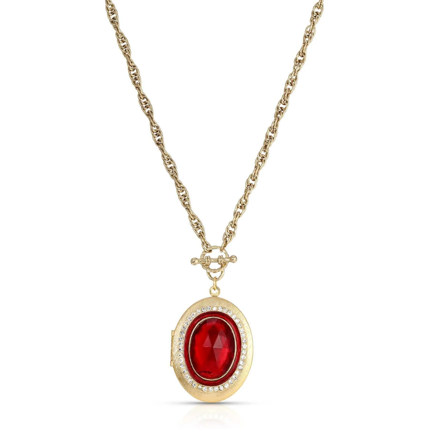 1928 Jewelry Oval Heirloom Euro Crystal Oval Stone Photo Locket Necklace 30" 1928 Jewelry