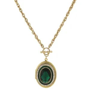 1928 Jewelry Oval Heirloom Euro Crystal Oval Stone Photo Locket Necklace 30" 1928 Jewelry
