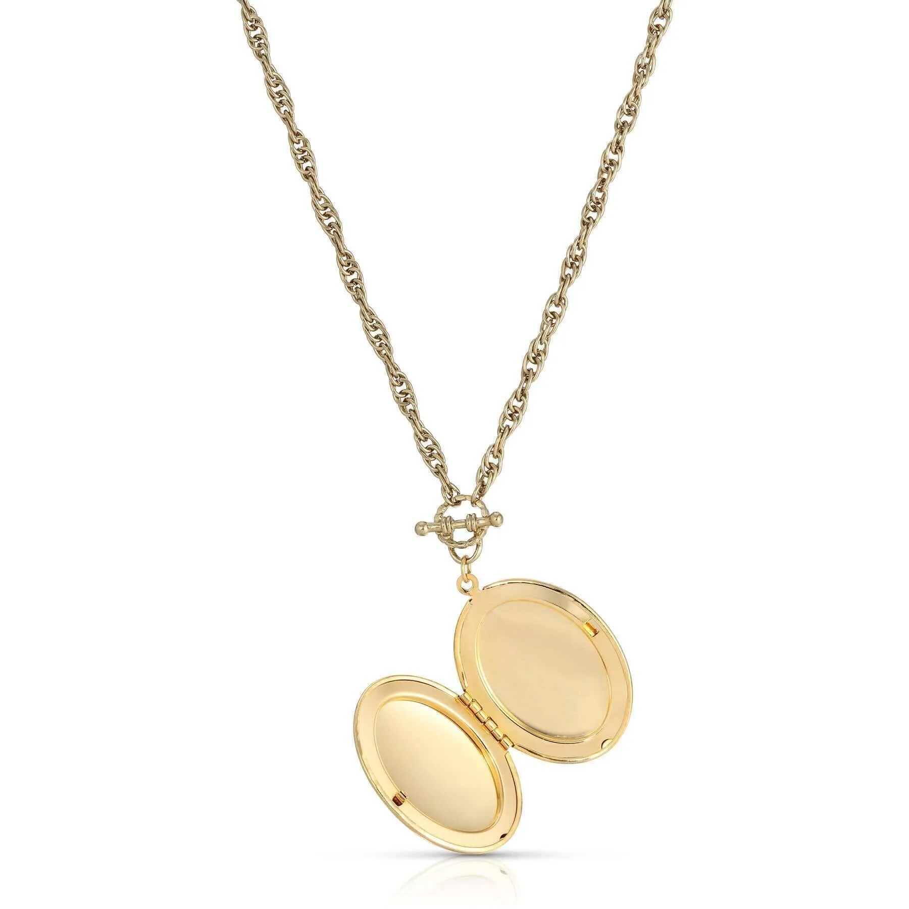 1928 Jewelry Oval Heirloom Euro Crystal Oval Stone Photo Locket Necklace 30" 1928 Jewelry
