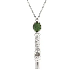 1928 Jewelry Oval Jade Filigree Whistle Pendant Necklace 30" 1928 Jewelry