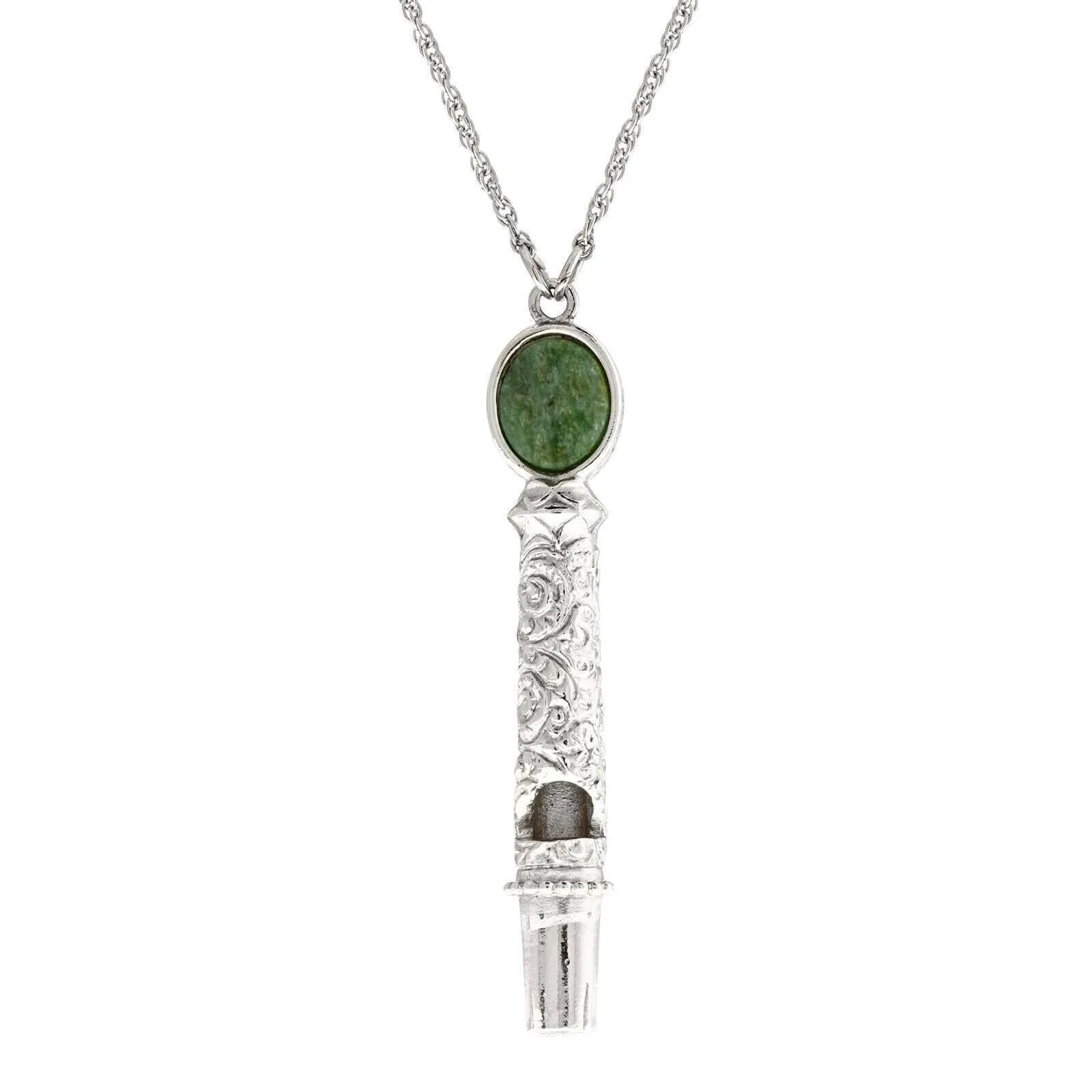 1928 Jewelry Oval Jade Filigree Whistle Pendant Necklace 30" 1928 Jewelry