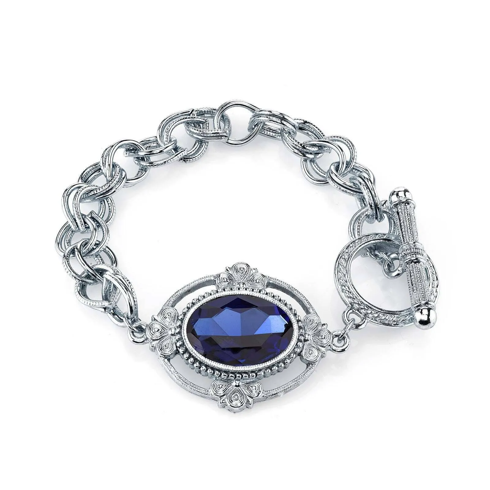 1928 Jewelry Oval Lux Crystal Silver Toggle Link Bracelet 1928 Jewelry