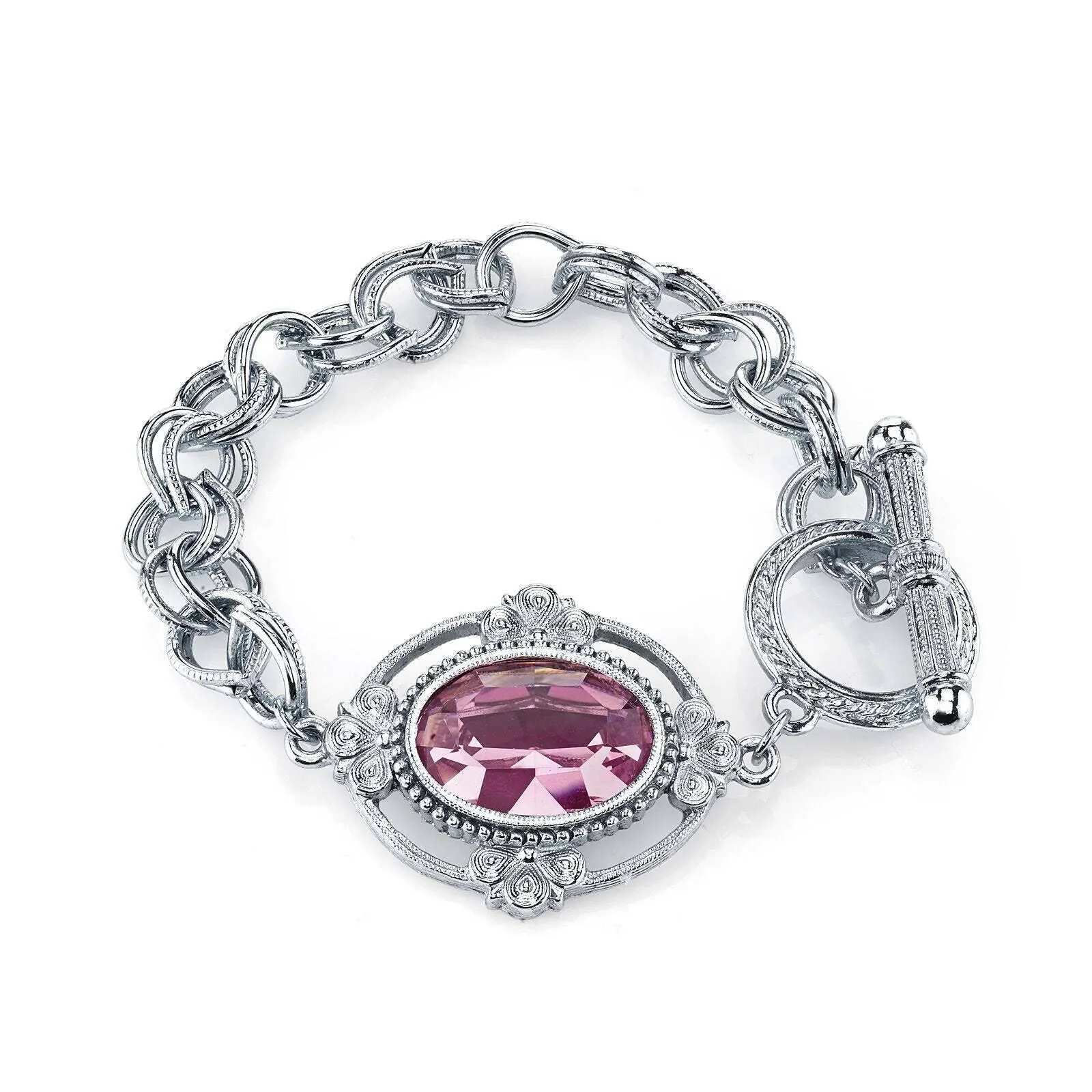1928 Jewelry Oval Lux Crystal Silver Toggle Link Bracelet 1928 Jewelry