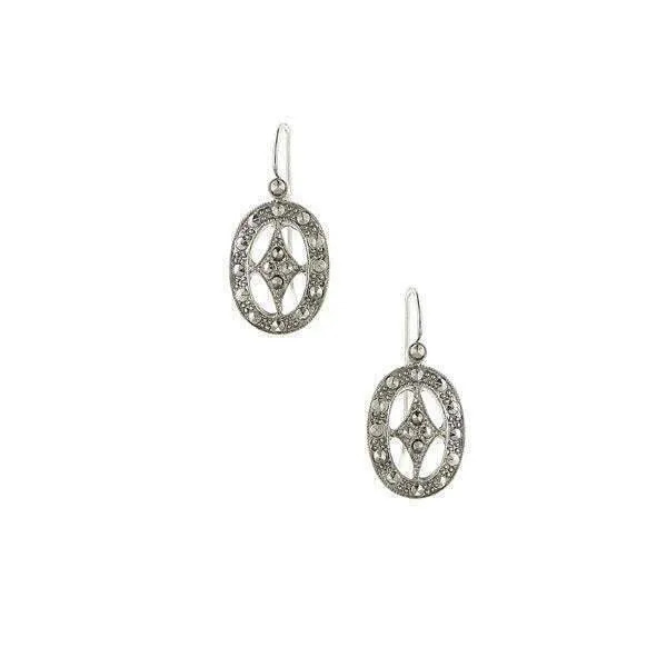 1928 Jewelry Oval Marcasite Wire Drop Earrings 1928 Jewelry
