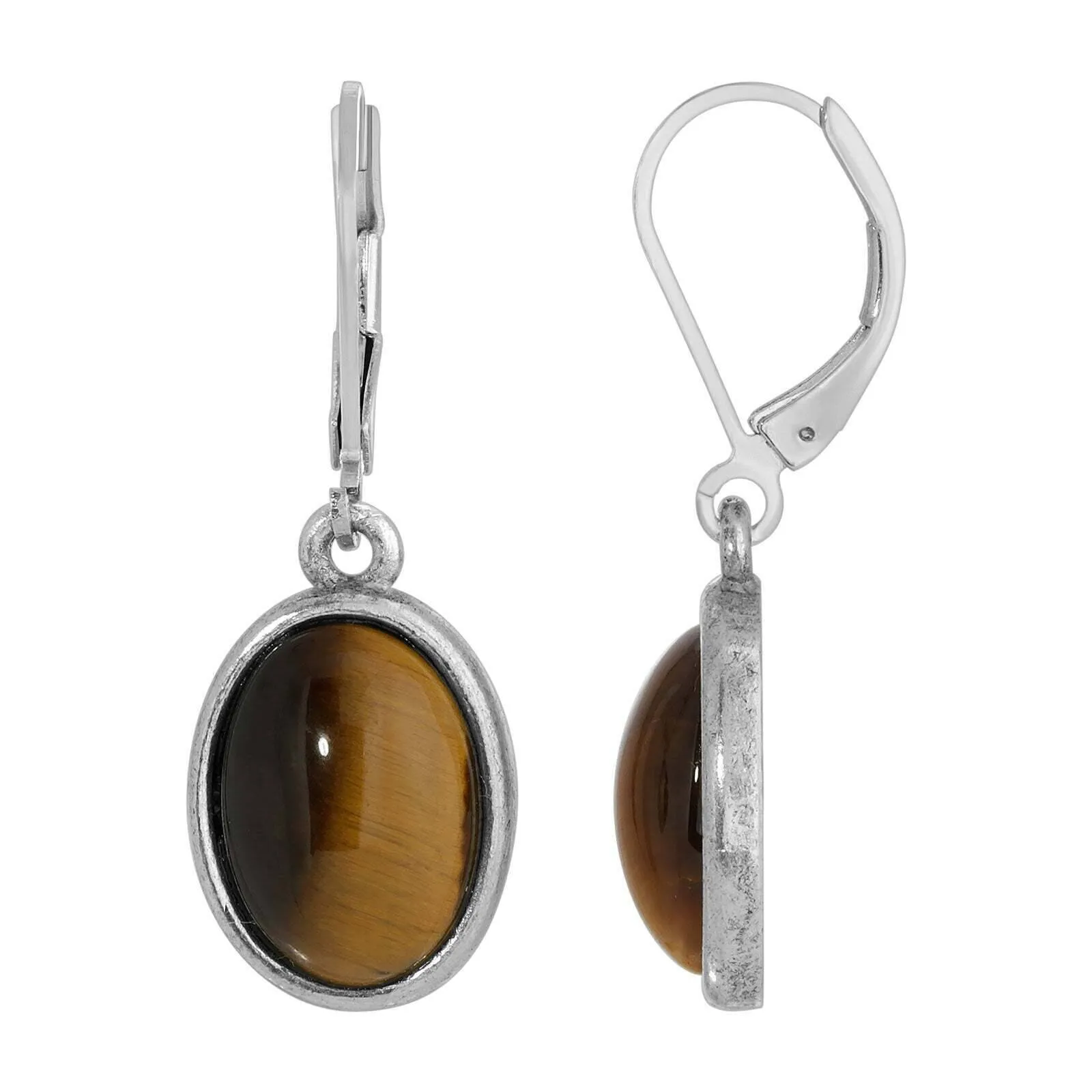 1928 Jewelry Oval Semi Precious Gemstone Drop Earrings 1928 Jewelry
