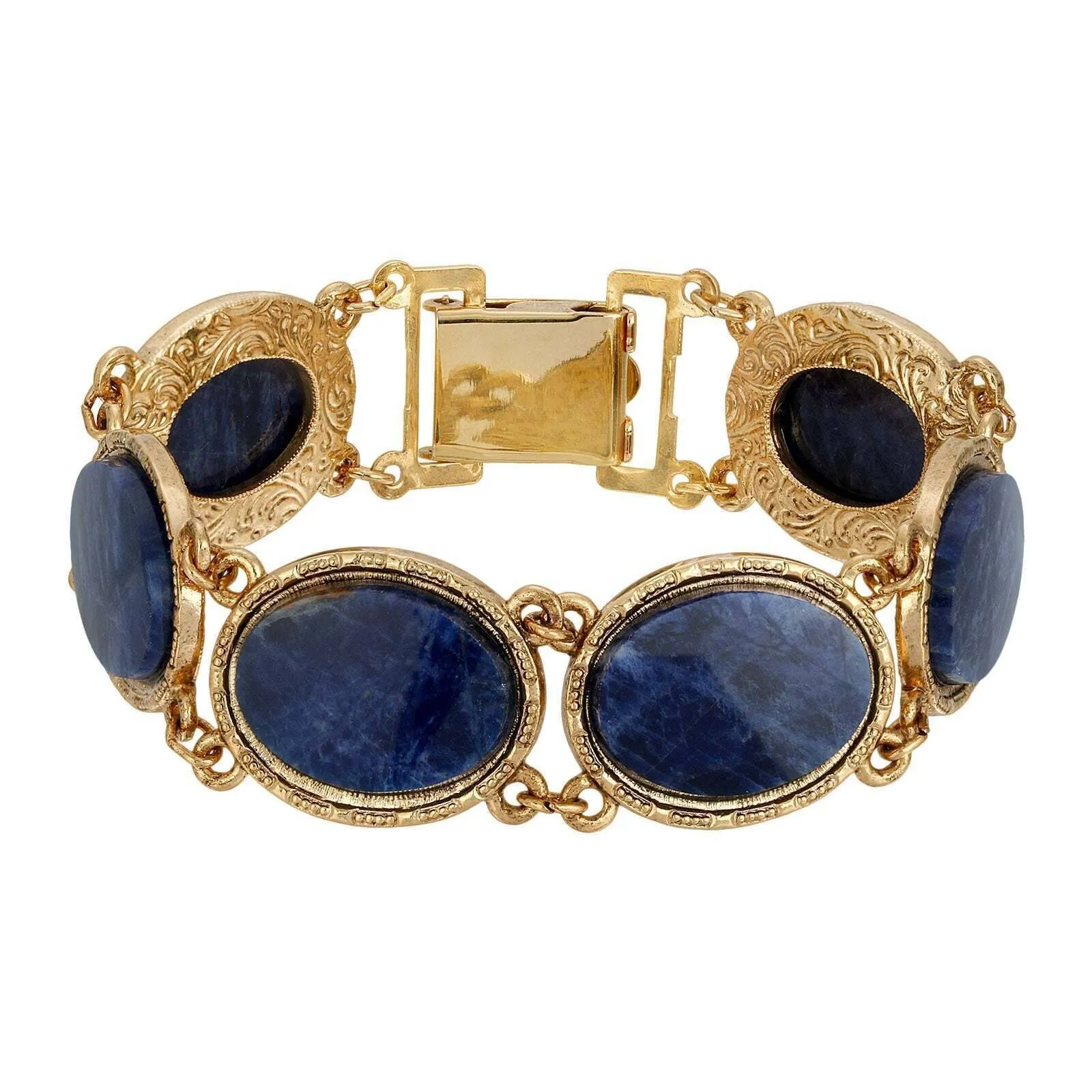 1928 Jewelry Oval Semi Precious Gemstone Link Bracelet 1928 Jewelry
