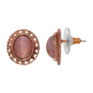 1928 Jewelry Oval Stone & Hearts Stud Earrings 1928 Jewelry