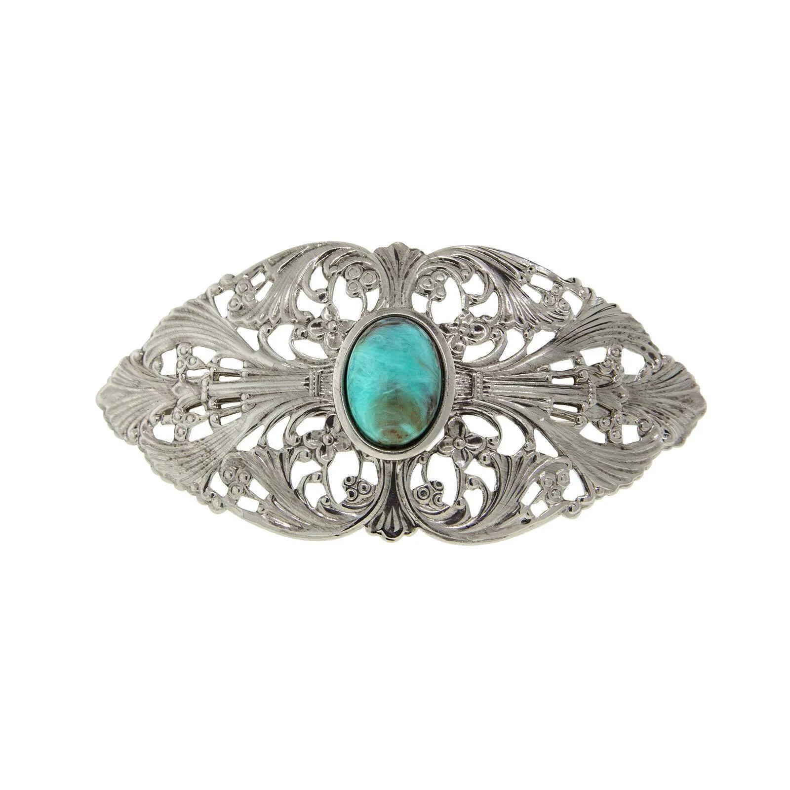 1928 Jewelry Oval Turquoise Color Oval Stone Large Hair Barrette 1928 Jewelry