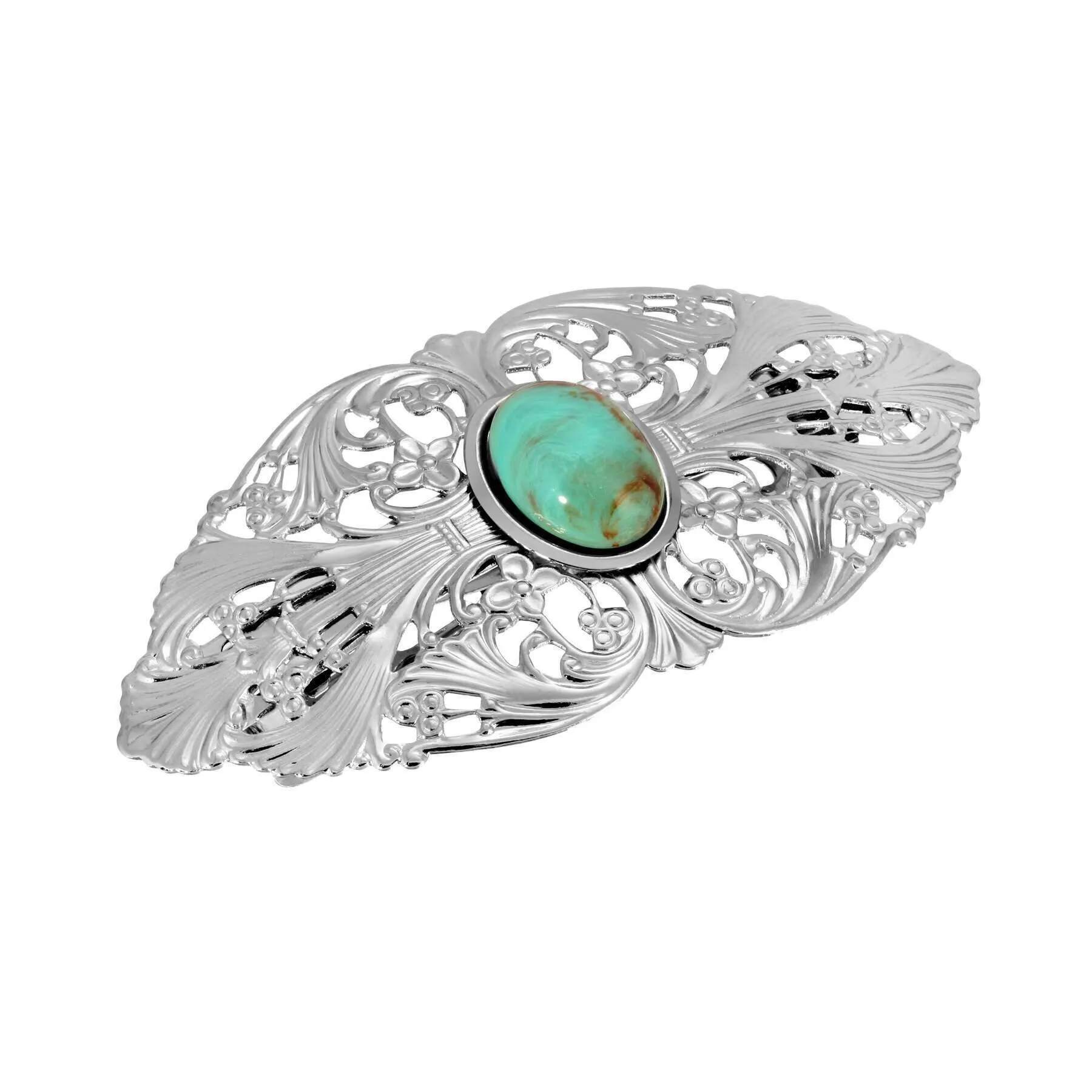 1928 Jewelry Oval Turquoise Color Oval Stone Large Hair Barrette 1928 Jewelry
