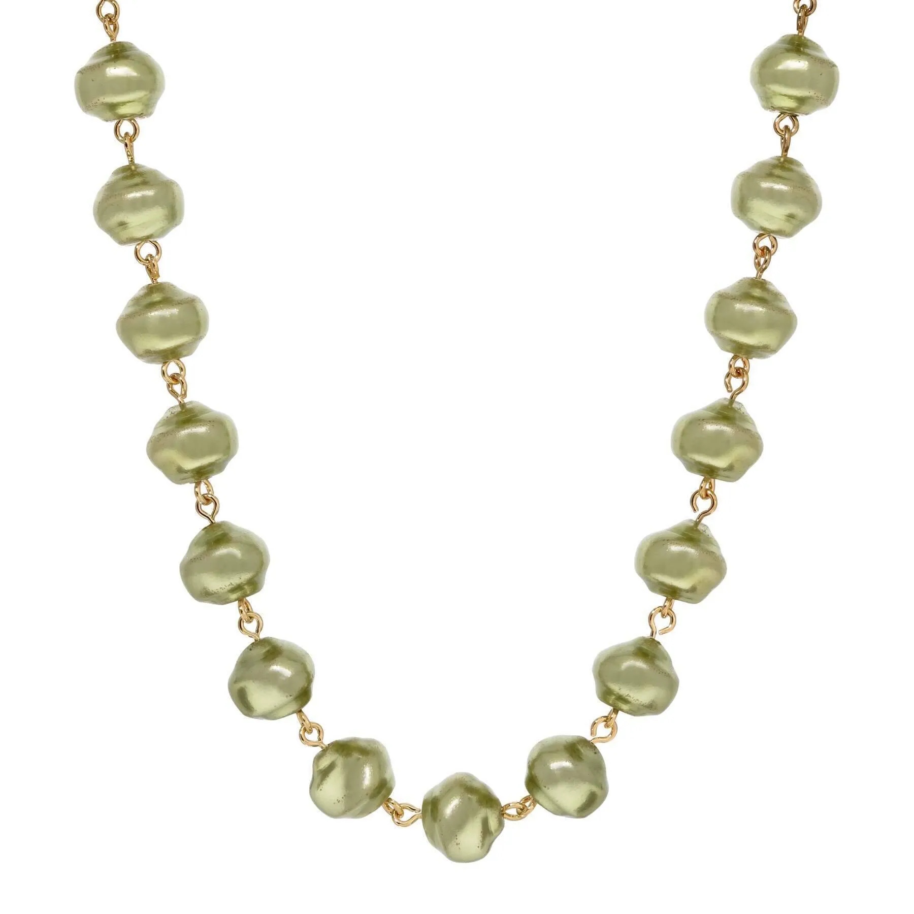 1928 Jewelry Palm Frond Green Glass Bead Necklace 15"   3" Extender 1928 Jewelry