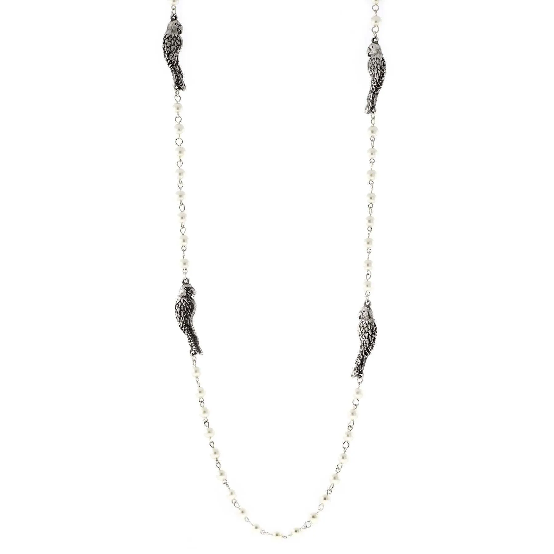 1928 Jewelry Parrot White Faux Pearl Chain Necklace 36" 1928 Jewelry