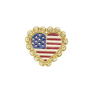 1928 Jewelry Patriotic American Flag Heart Filigree Pin 1928 Jewelry