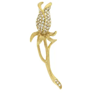 1928 Jewelry Pave Crystal Gold Rose Bud Pin 1928 Jewelry