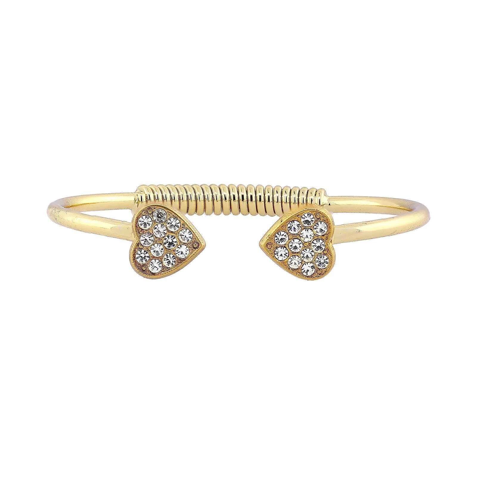 1928 Jewelry Pave Crystal Heart Coil Spring C-Cuff Bracelet 1928 Jewelry