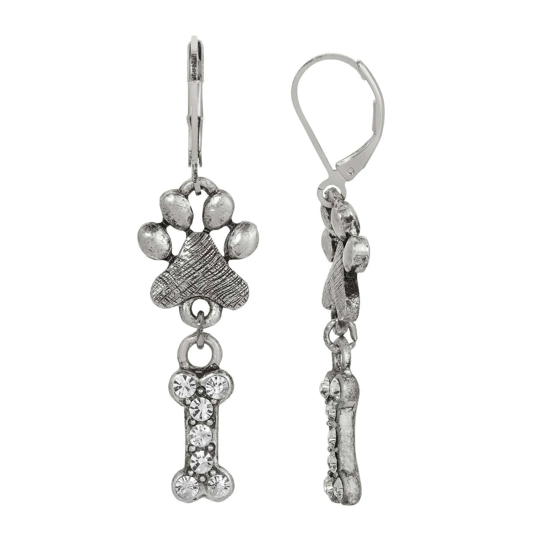 1928 Jewelry Paw & Clear Crystal Bone Dangling Earrings 1928 Jewelry