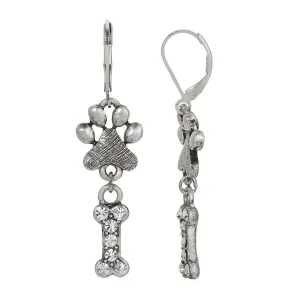 1928 Jewelry Paw & Clear Crystal Bone Dangling Earrings 1928 Jewelry