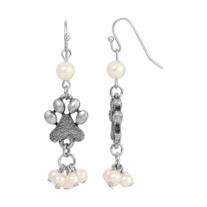 1928 Jewelry Paw & Faux Pearls Dangling Earrings 1928 Jewelry