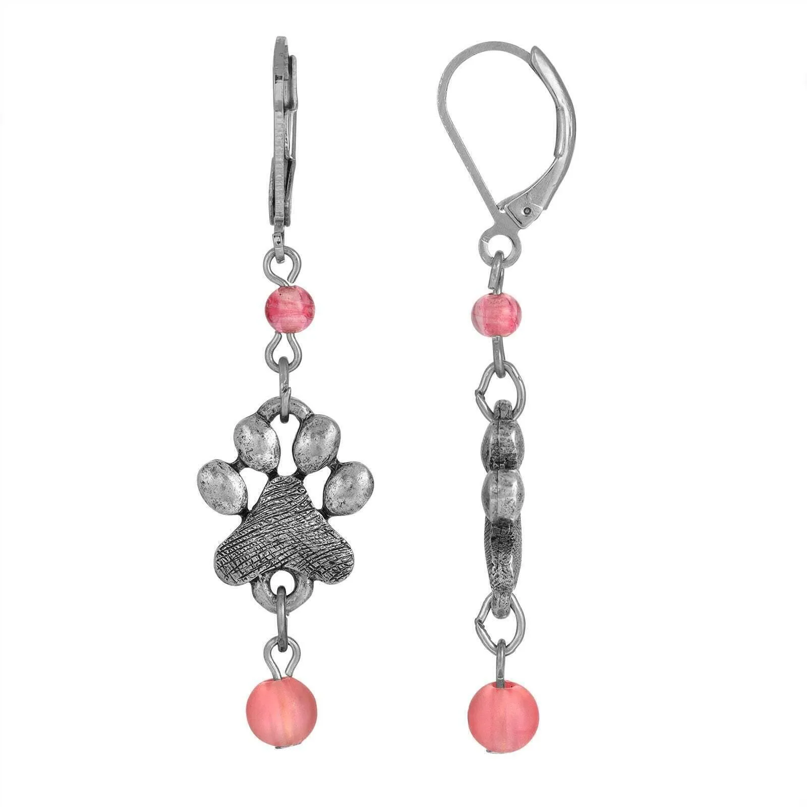 1928 Jewelry Paw Prints & Glass Bead Dangling Earrings 1928 Jewelry