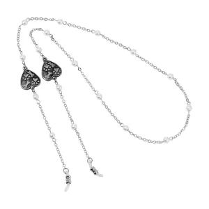 1928 Jewelry Paws & Bones Heart Round Faux Pearl Eyeglass Holder Necklace 26" 1928 Jewelry