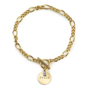 1928 Jewelry Peace Crystal Accent Figaro Chain Toggle Bracelet 1928 Jewelry