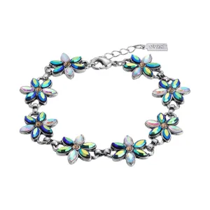 1928 Jewelry Peacock Plumage Blue Iridescent AB Glass Flower Bracelet 1928 Jewelry