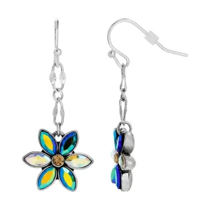 1928 Jewelry Peacock Plumage Blue Iridescent AB Glass Flower Drop Earrings 1928 Jewelry