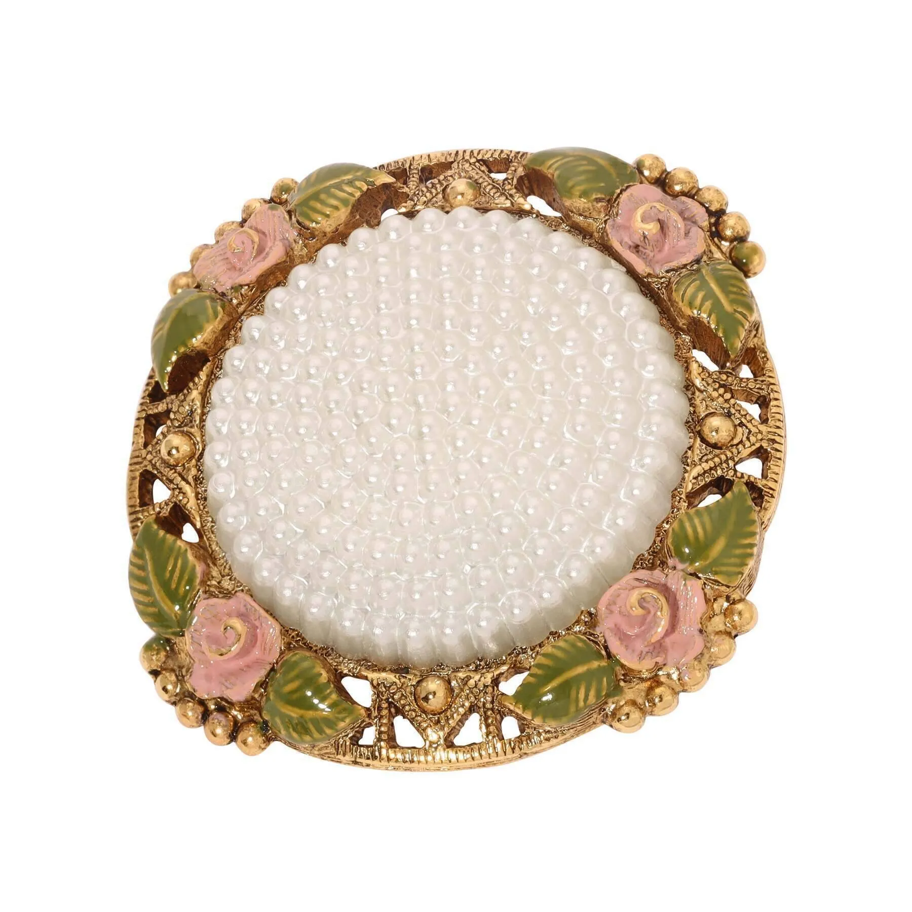 1928 Jewelry Pearly Eden Pink Rose Enamel Faux Pearl Brooch 1928 Jewelry