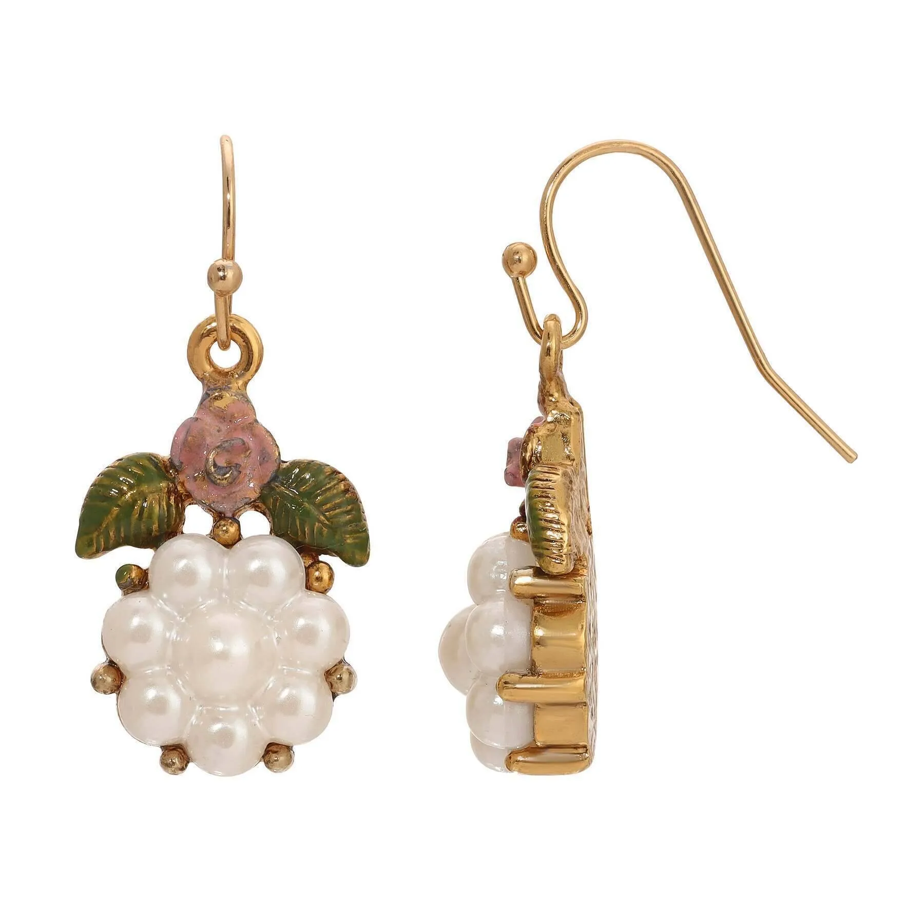 1928 Jewelry Pearly Eden Pink Rose Enamel Faux Pearl Drop Earrings 1928 Jewelry