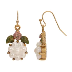 1928 Jewelry Pearly Eden Pink Rose Enamel Faux Pearl Drop Earrings 1928 Jewelry
