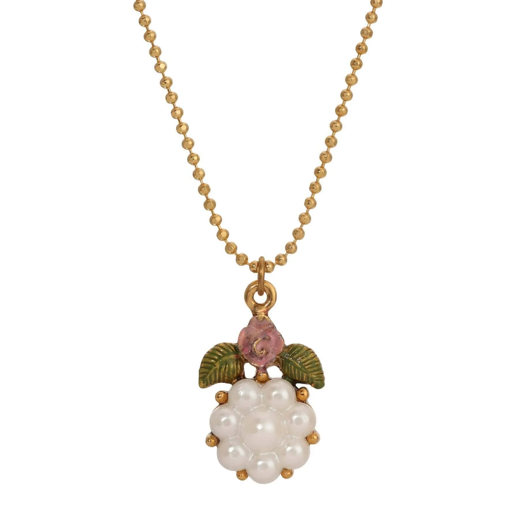 1928 Jewelry Pearly Eden Pink Rose Enamel Faux Pearl Flower Pendant Necklace 16" 1928 Jewelry
