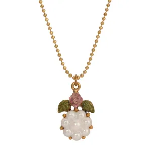 1928 Jewelry Pearly Eden Pink Rose Enamel Faux Pearl Flower Pendant Necklace 16" 1928 Jewelry