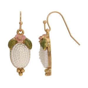 1928 Jewelry Pearly Eden Pink Rose Enamel Oval Faux Pearl Drop Earrings 1928 Jewelry