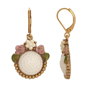 1928 Jewelry Pearly Eden Pink Rose Enamel Round Faux Pearl Drop Earrings 1928 Jewelry