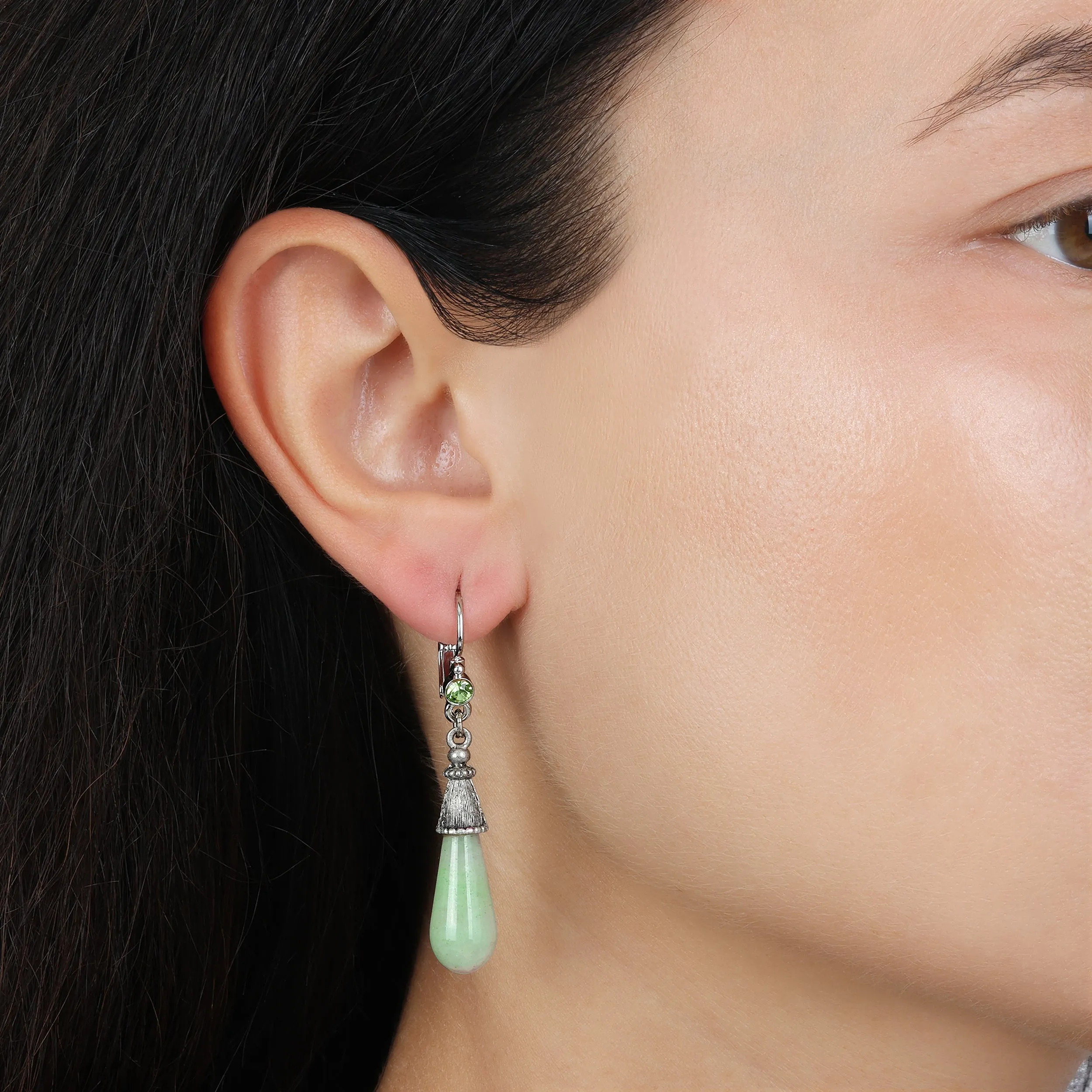 1928 Jewelry Peridot Crystal & Green Aventurine Dangle Earrings 1928 Jewelry
