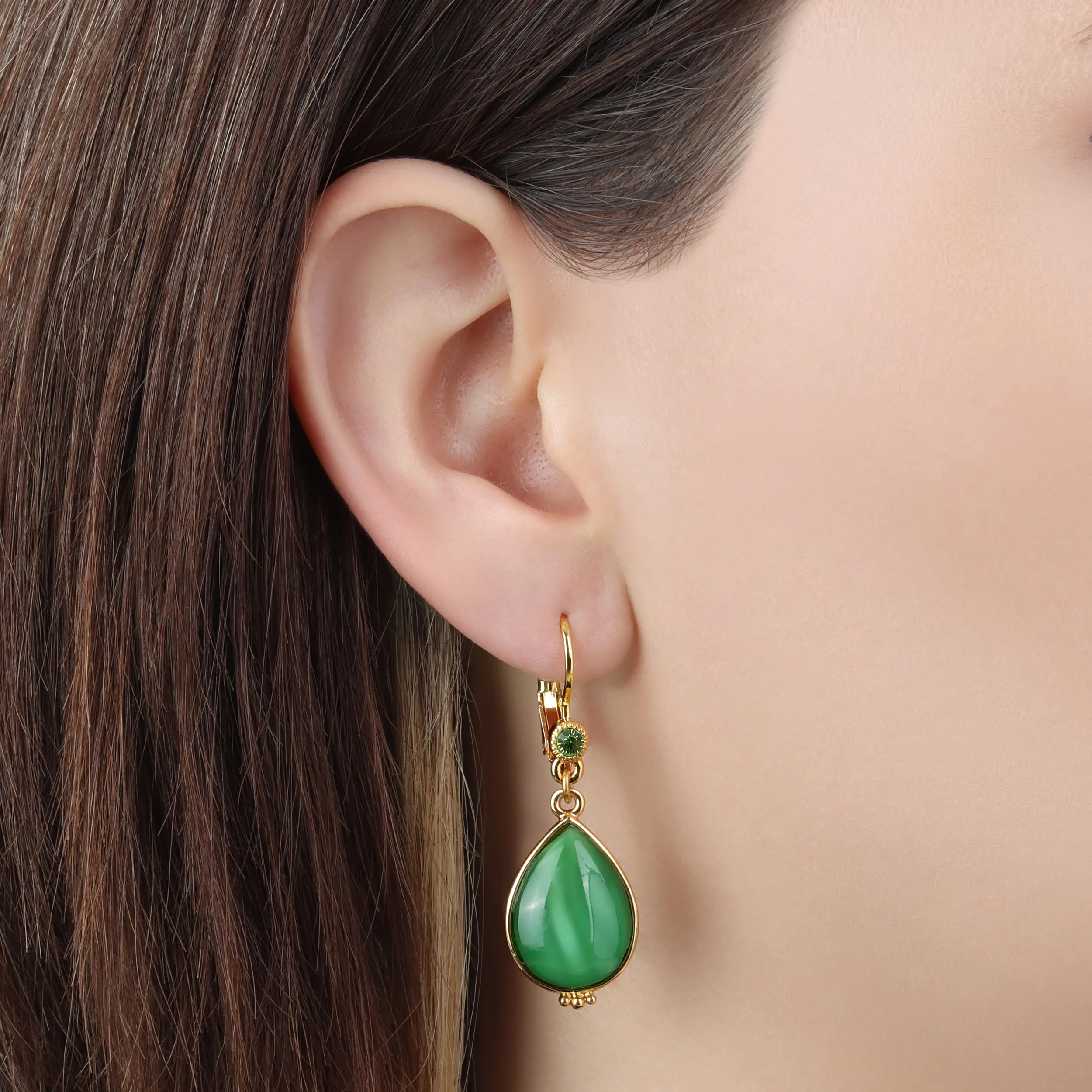 1928 Jewelry Peridot Crystal and Green Pear Shape Moonstone Drop Earrings 1928 Jewelry
