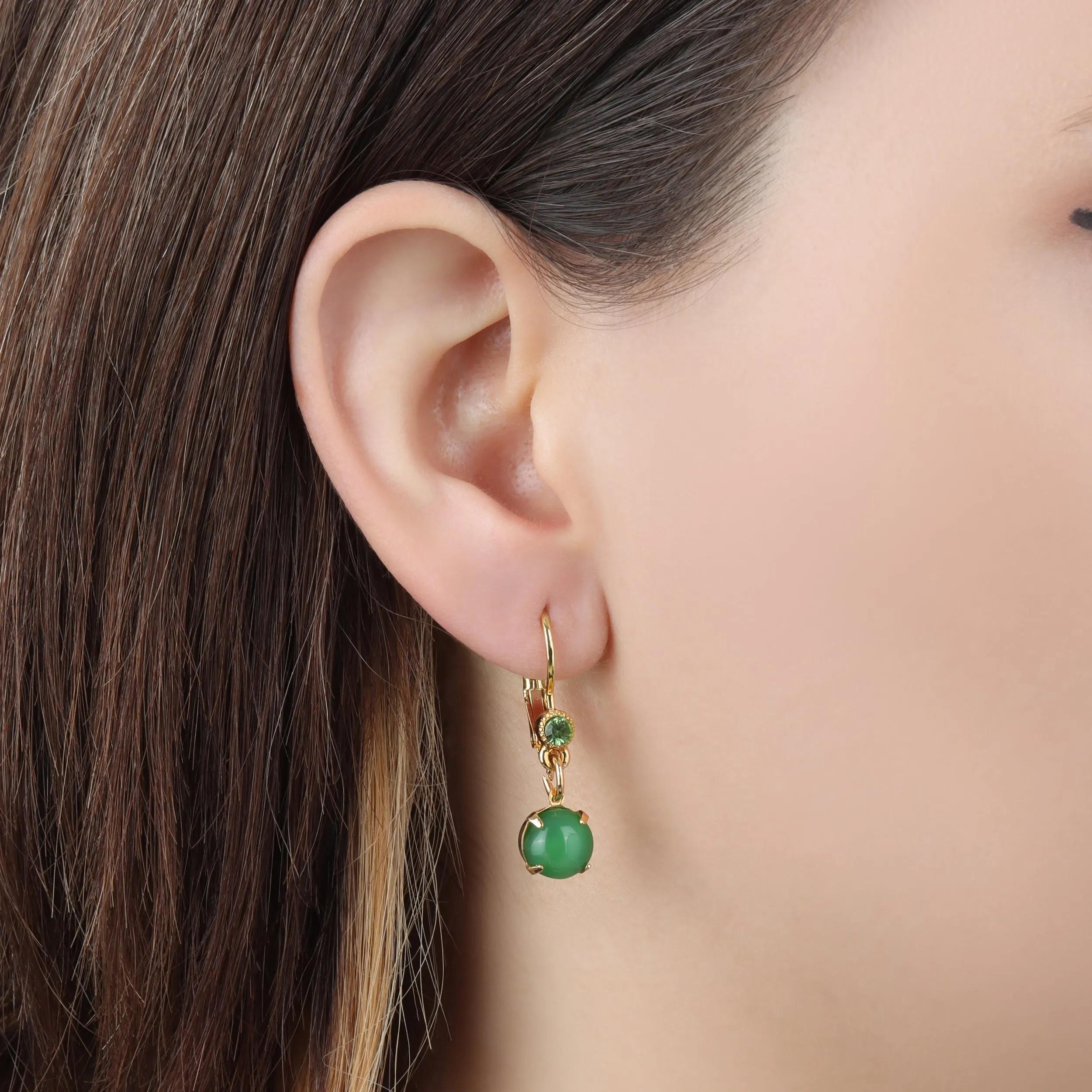 1928 Jewelry Peridot Crystal and Green Round Moonstone Drop Earrings 1928 Jewelry