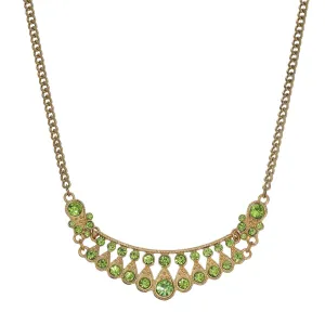 1928 Jewelry Peridot Green Color Crystal Bib Necklace 16"   3" Extender 1928 Jewelry