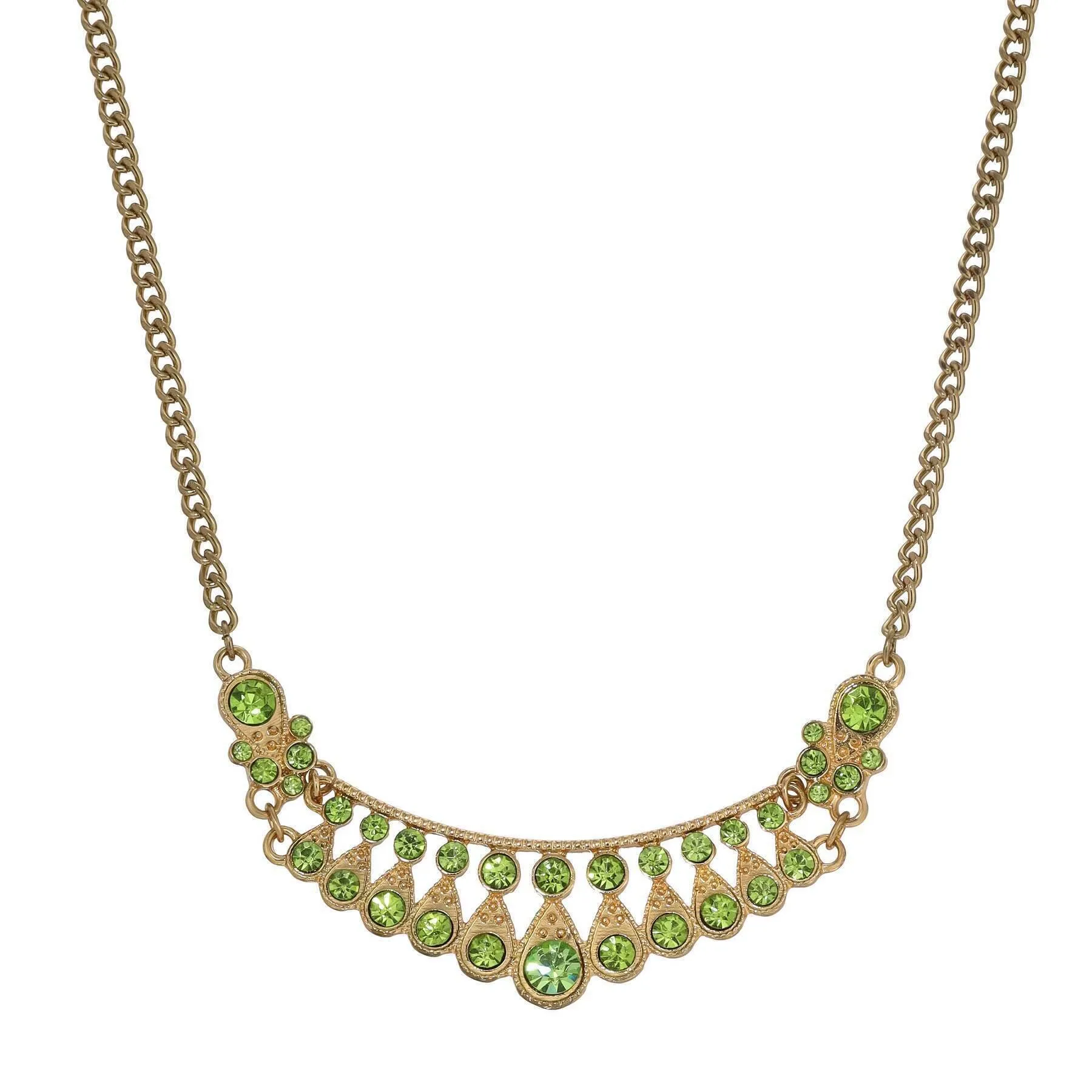 1928 Jewelry Peridot Green Color Crystal Bib Necklace 16"   3" Extender 1928 Jewelry