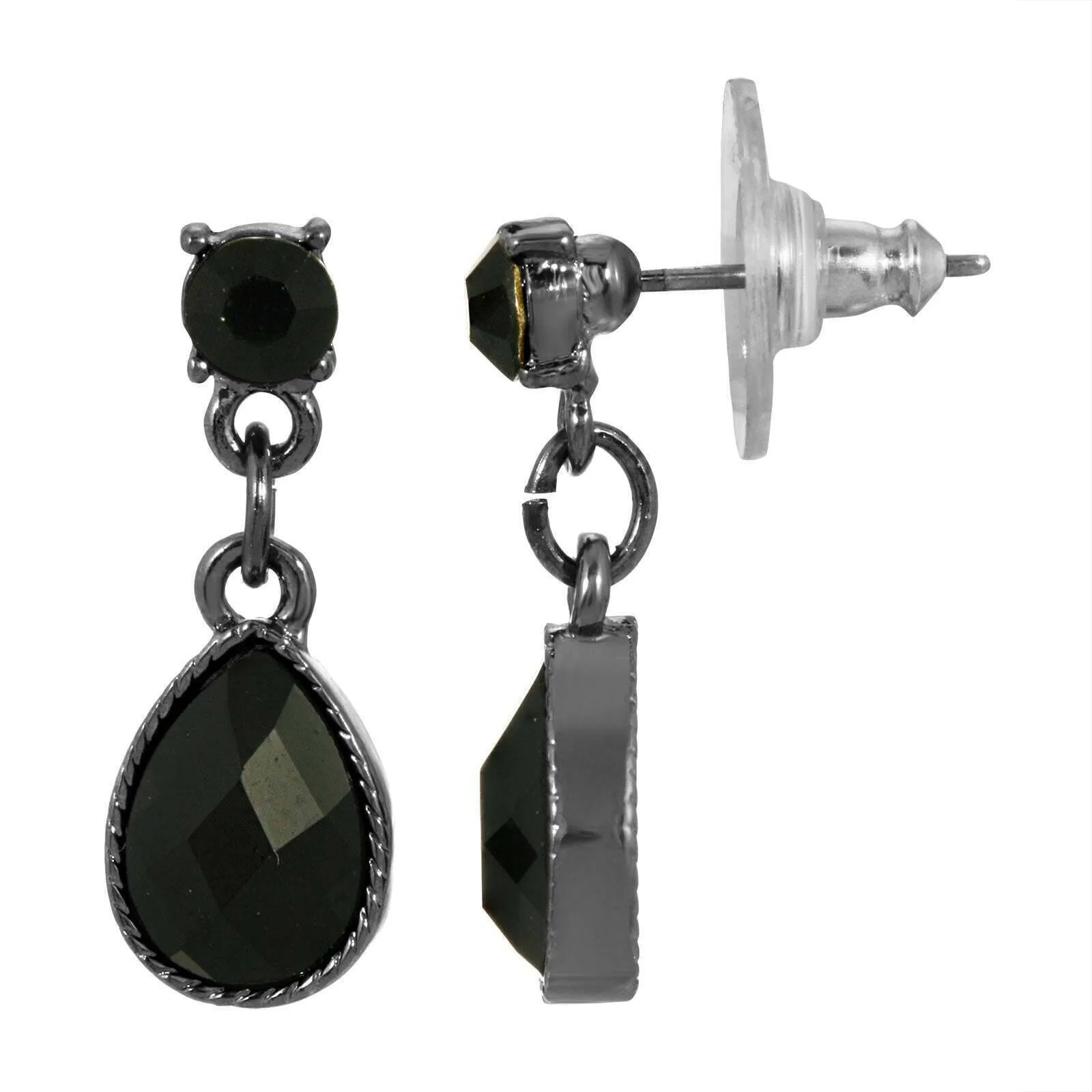 1928 Jewelry Petite Jet Black Stone Teardrop Post Drop Earrings 1928 Jewelry