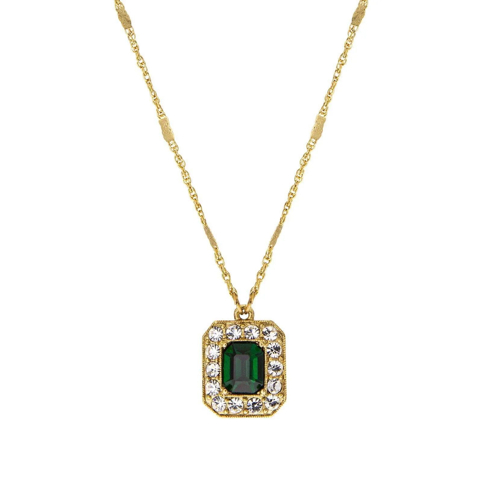1928 Jewelry Petite Octagon Emerald Crystal Pendant Necklace 16"   3" Extender 1928 Jewelry