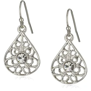 1928 Jewelry Petite Round Crystal Filigree Teardrop Earrings 1928 Jewelry