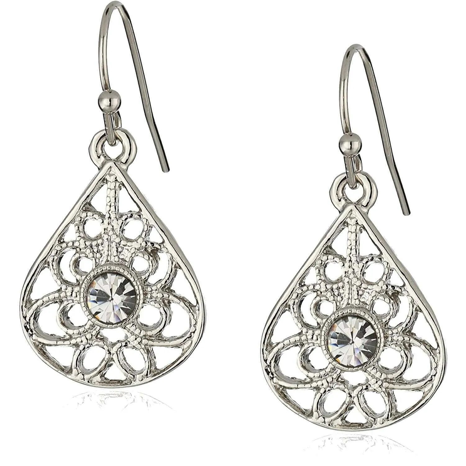 1928 Jewelry Petite Round Crystal Filigree Teardrop Earrings 1928 Jewelry