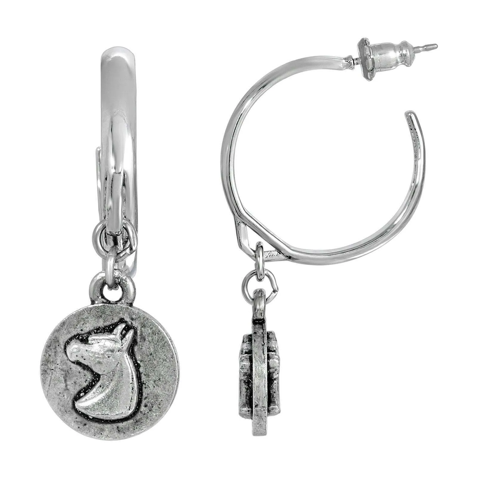 1928 Jewelry Petite Round Horse Head Hoop Drop Earrings 1928 Jewelry
