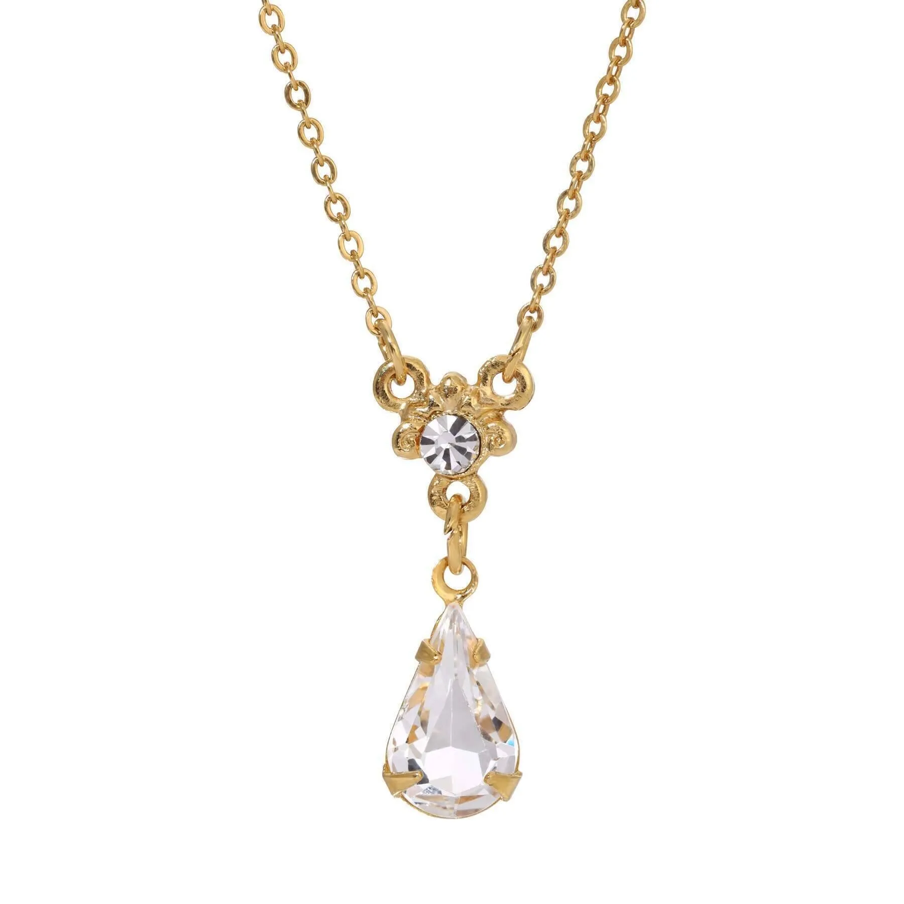 1928 Jewelry Petite Teardrop Crystal Pendant Necklace 16"   3" Extender 1928 Jewelry