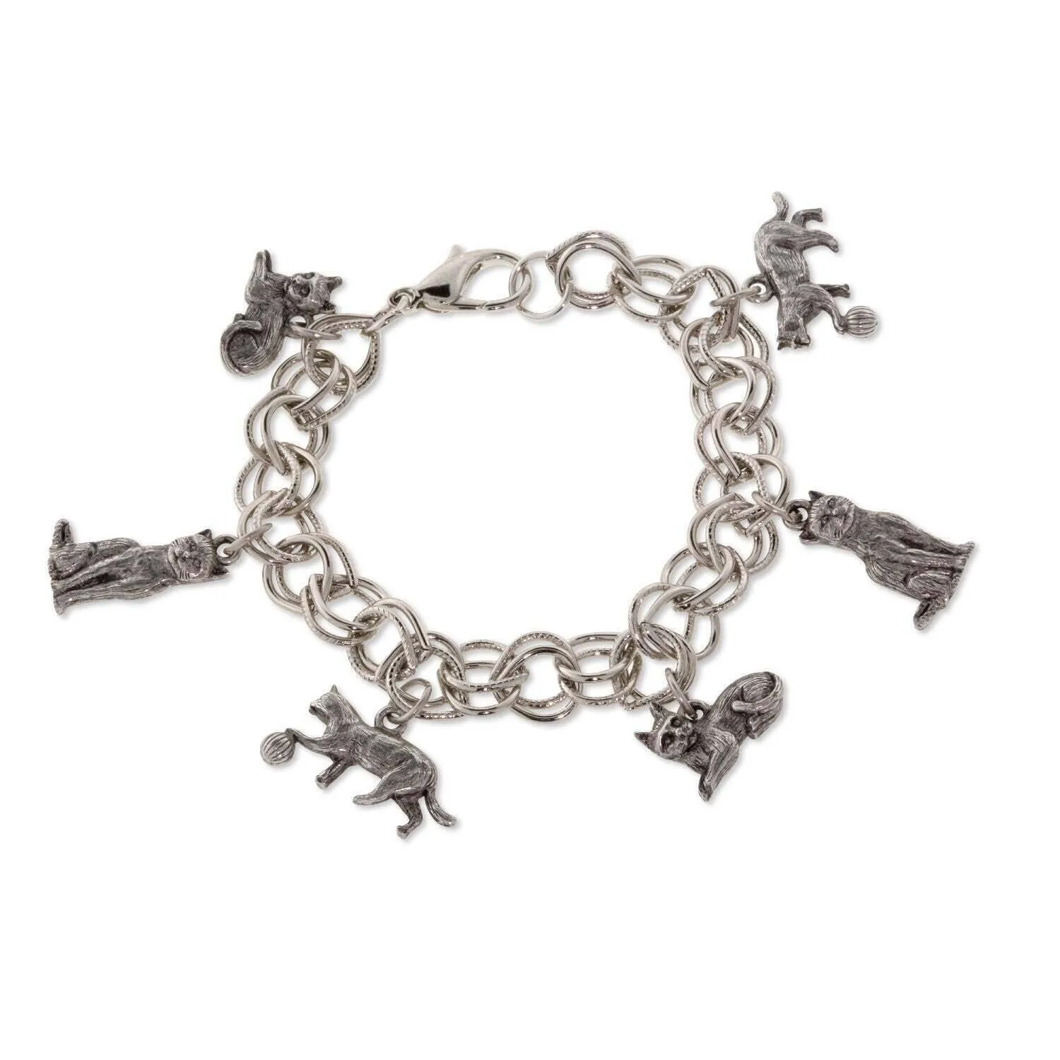 1928 Jewelry Pewter 6 Cat Charm Bracelet 1928 Jewelry